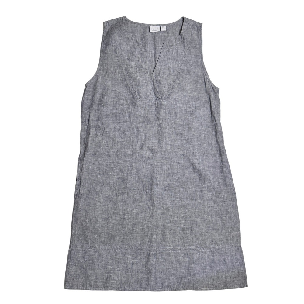 Kenar Dress Size 12 Gray 100% Linen Sleeveless V-Neck Shift Lagenlook Minimalist